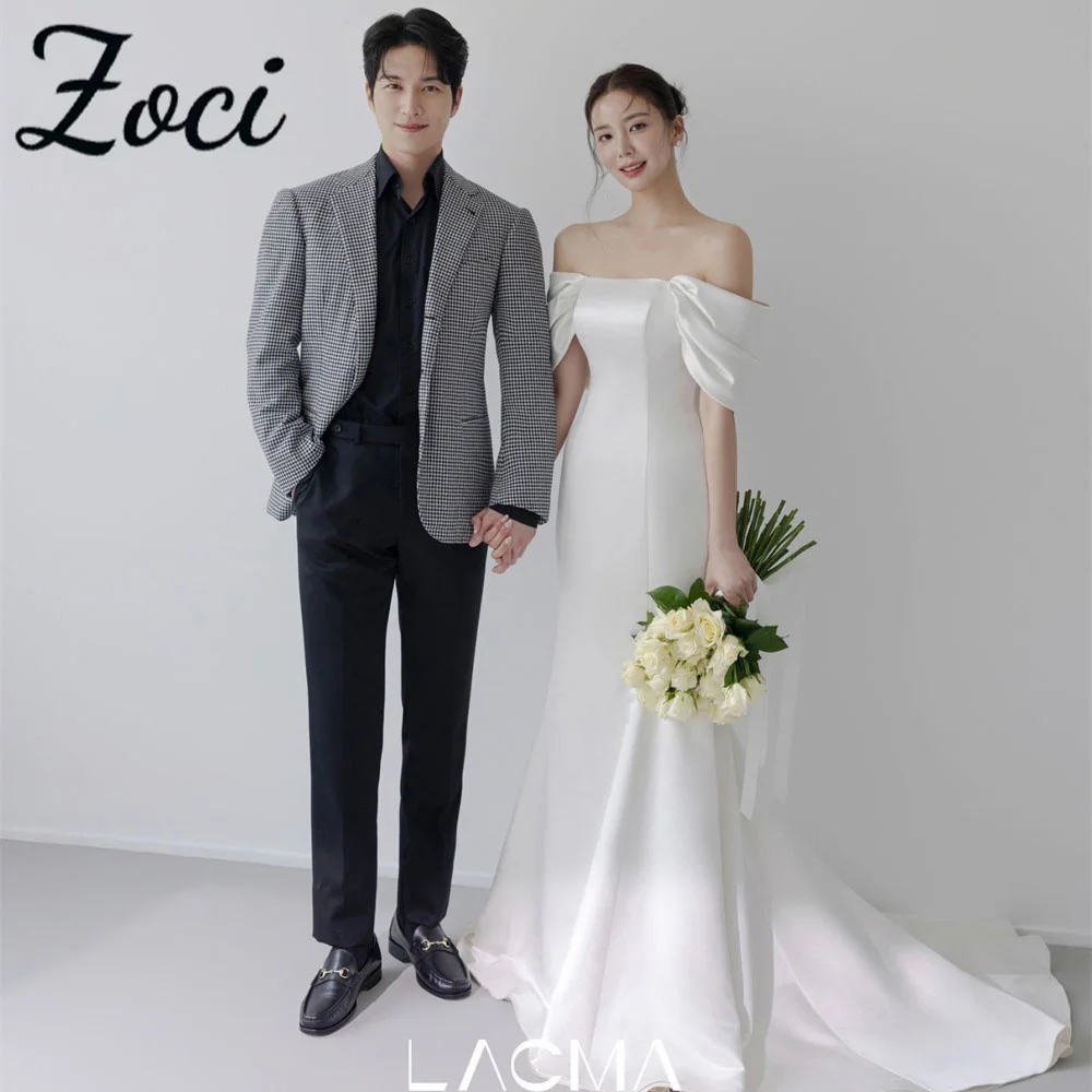 

Zoci Luxury Silk Satin Korea Mermaid Wedding Dresses Off Shoulder Customized Bride Reception Dress Photo Shoot Formal Party Gown