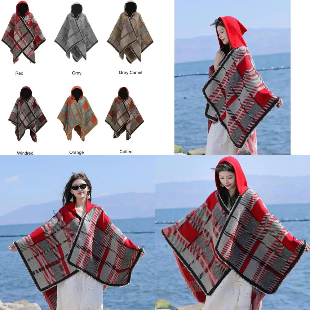 

Женская плюшевая накидка-шаль в клетку с капюшоном — одеяло большого размера