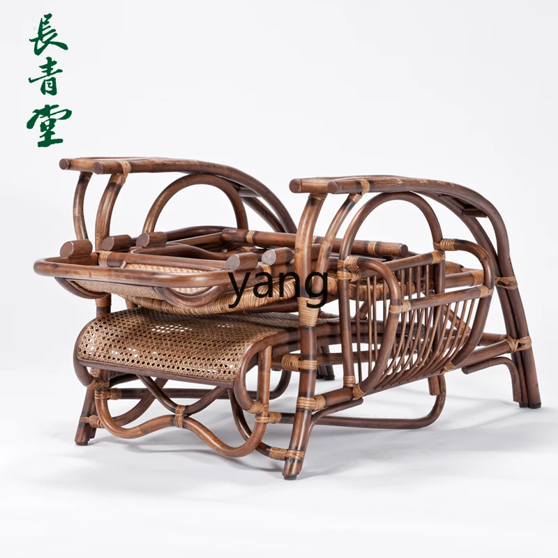 LTT Folding Lunch Break Balcony Natural Rattan Chair Home Balcony Chair Elderly Back Chair
