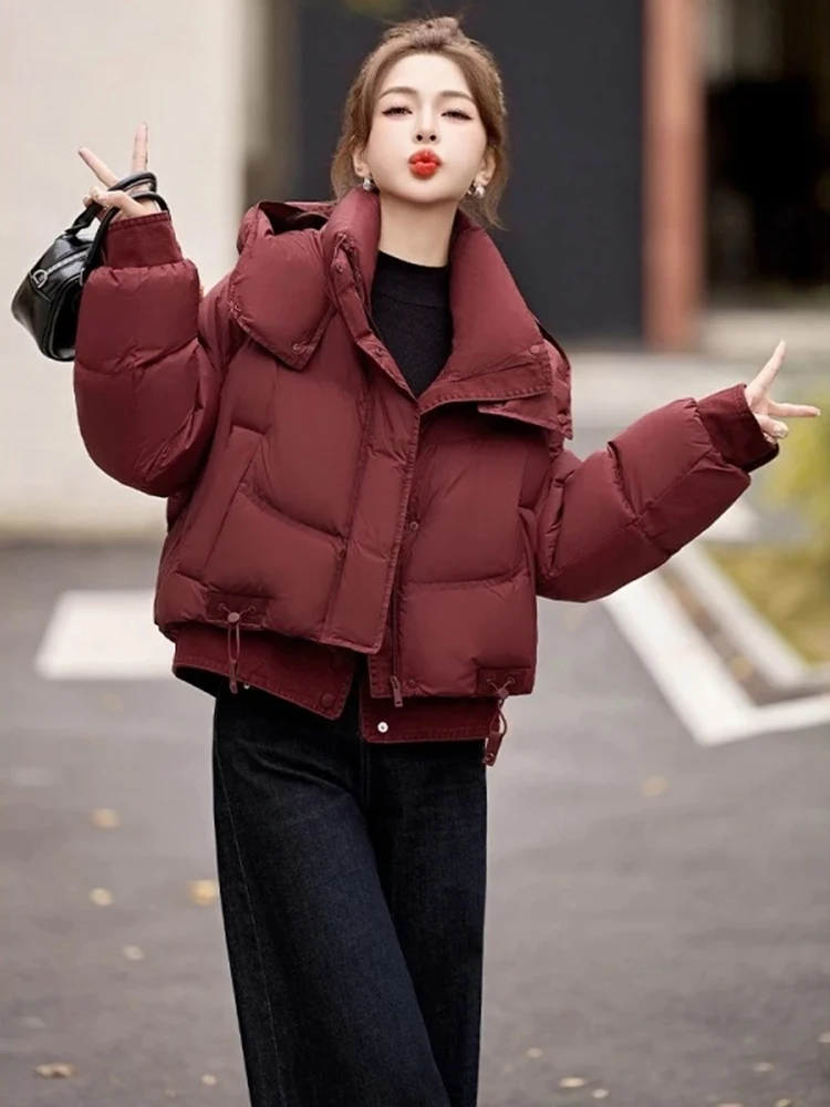

Утепленная хлопковая куртка с капюшоном для женщин, новая зимняя модная универсальная модель в корейском стиле, свободного кроя, маленький размер