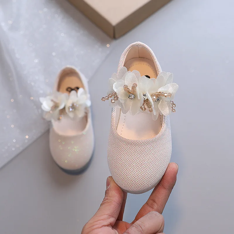 Girls' Shoes Beaded Little Flowers Princess Shoes Party Wedding Kids Flats Spring Fall Dress Shoes Children's Shoe For Girl