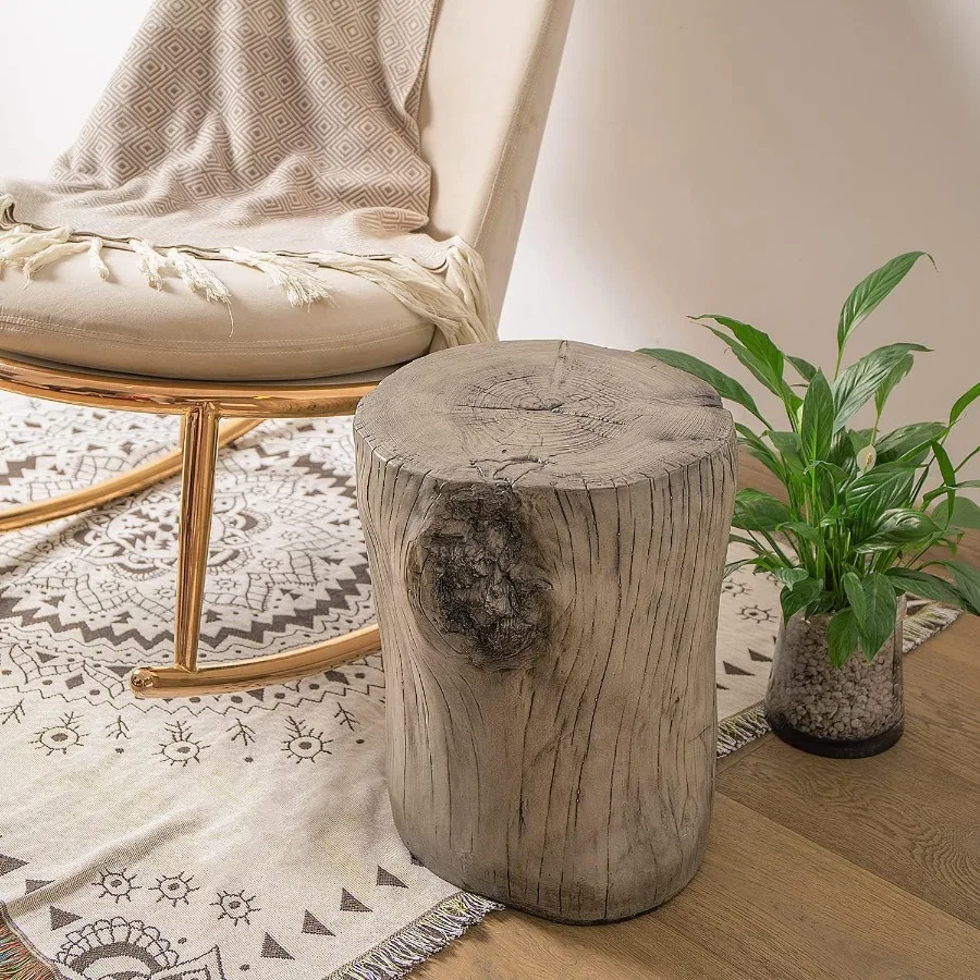 Tavolino da esterno grigio antico Sgabello in legno dipinto a mano in finto legno per ponte o giardino Versatile supporto ottomano o per piante con