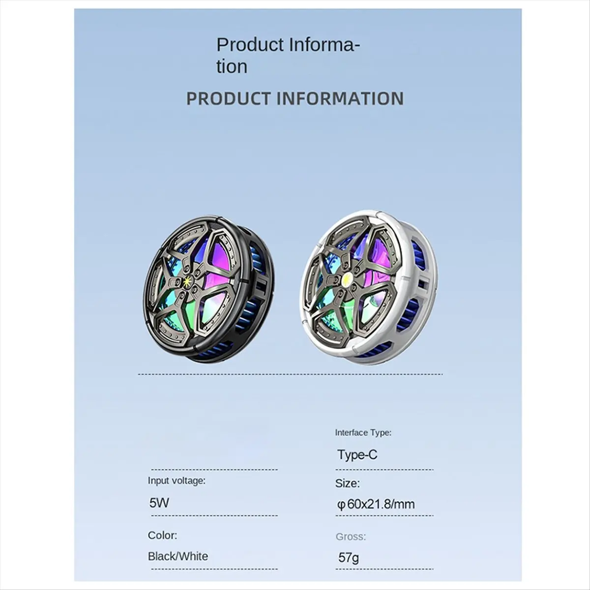 

(BAAY) 2-IN-1 Mobile Phone Cooler Magnetic/Back-Clip Semiconductor Cooling Fan Radiator RGB Lighting Effects for Phone Tablet,A