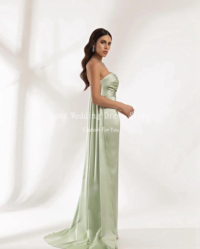 Qanz Sexy Ming Green Evening Dresses Arabic Women Mermaid Satin Long Cape Prom Gowns Formal Occasion Party Dress Customized