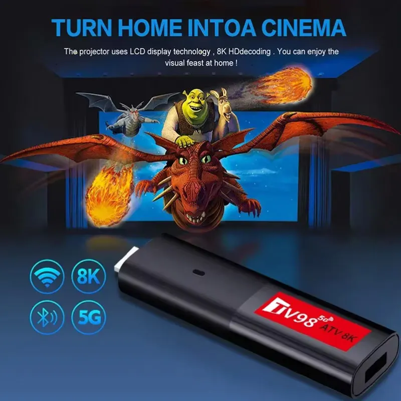 TV98 ATV 8K Smart TV Stick Android 14 H618 2.4G 5G Wifi Support OTA Media Player TV Receiver BT5.0 2GB 16GB Voice Remote TV Box