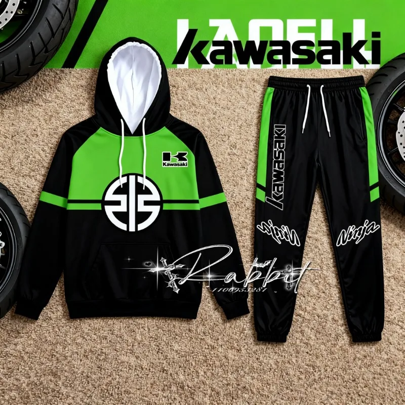 

2026 Best-selling Kawasaki Motorcycle Enthusiasts Fashion Design Warm Hoodie Off-road Bike Pants Men's Two-piece Racing Set