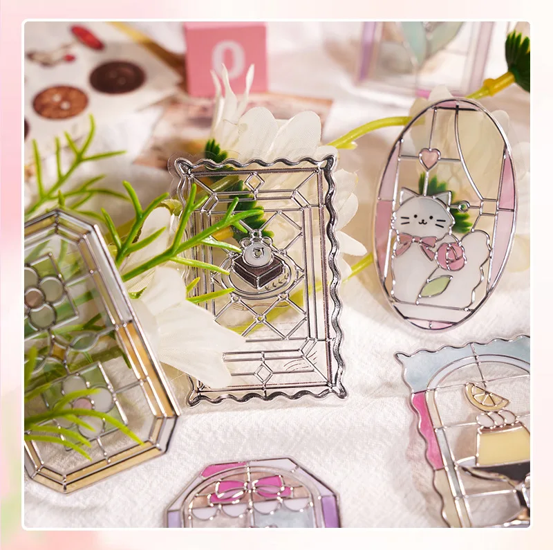 18 قطعة/ورقة ثلاثية الأبعاد الإغاثة اليابانية Kawaii الزجاج الملون ويندوز سلسلة DIY بها بنفسك ملصقات جمالية لطيف للإشارات المرجعية سكرابوكينغ