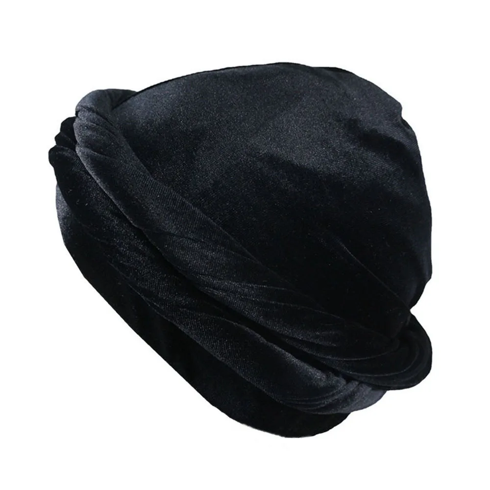 Elastic Velvet Braids Men\'s Turban Hat Satin Lined Streetwear Hip-hop Headband Cap Stretchy Patchwork Men Bandana Headwrap Caps