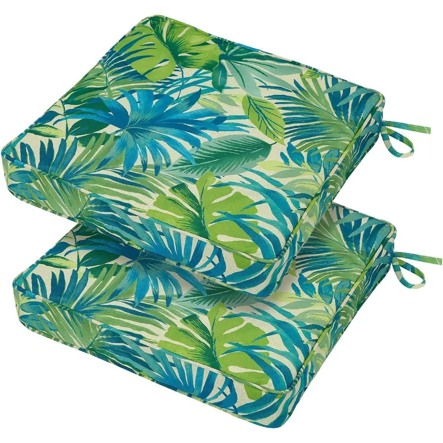 

18x18x3 Inch Outdoor Square Corner Chair Cushions with Ties Set of 2 Water and Fade Resistant Thick Seat Cushion Pads for Garde