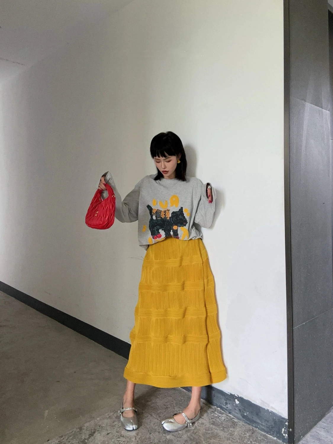 High Waist Pleated Skirt Women's Cake Style Bloomer Skirt Slimming A-Line Midi Skirt Polyester Fabric Spring Summer 2025