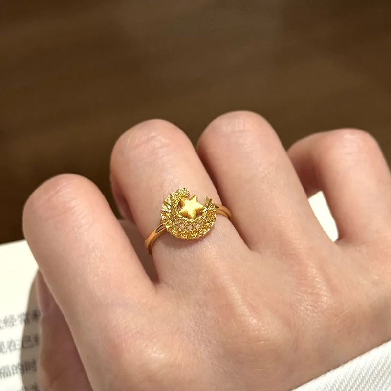 Creative Sparkling Lines Weaving Star Moon Necklace rings for women High Grade Clavicle Chain Wedding Light Luxury Jewelry Sets