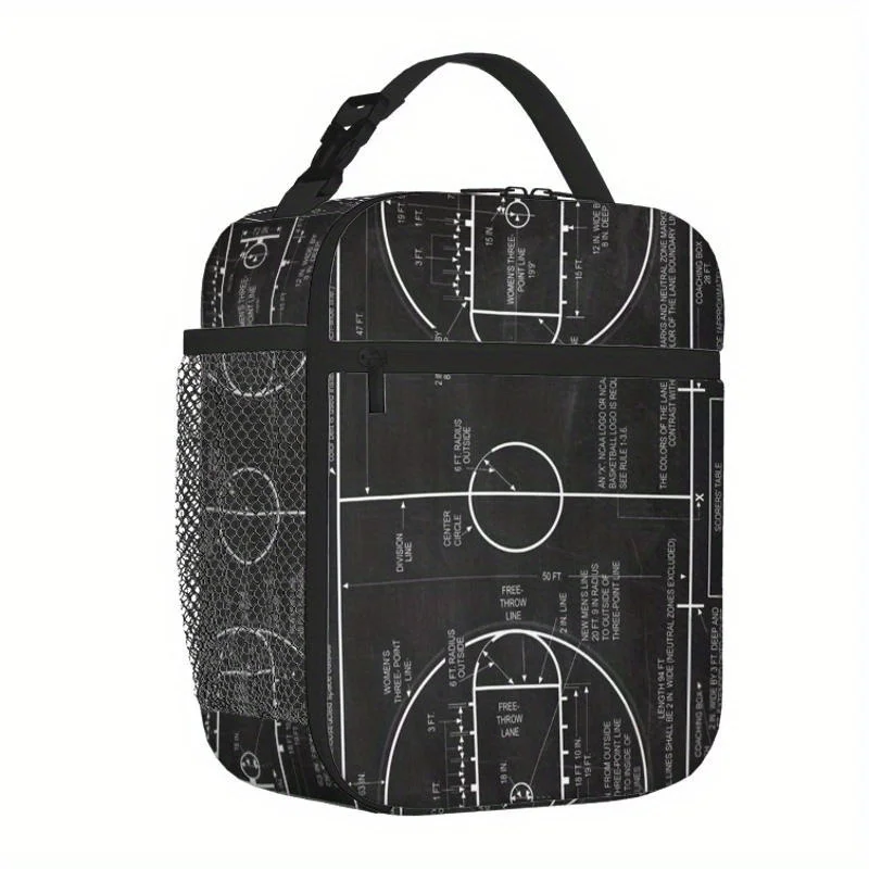 Basketball Court Dimensions Diagram Printed Insulated Thermal Bag Durable Polyester, Reusable Portable, Ideal for Home, Office