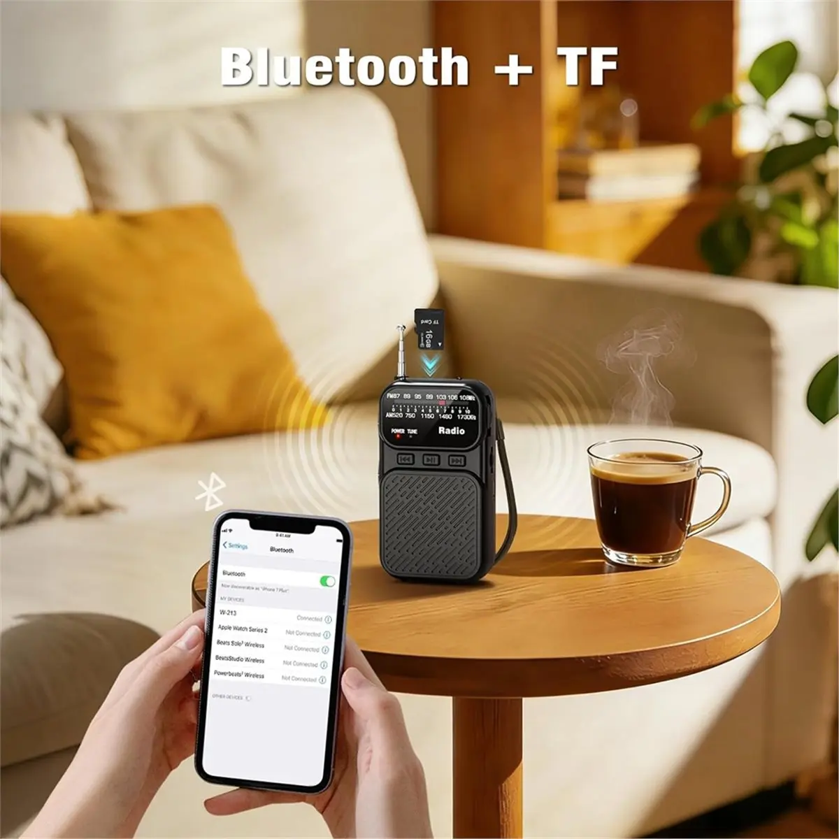 Portable Radio AM FM, Battery Operated Pocket Radio with Bluetooth/Flashlight/Headphone Jack for Gift, Elder