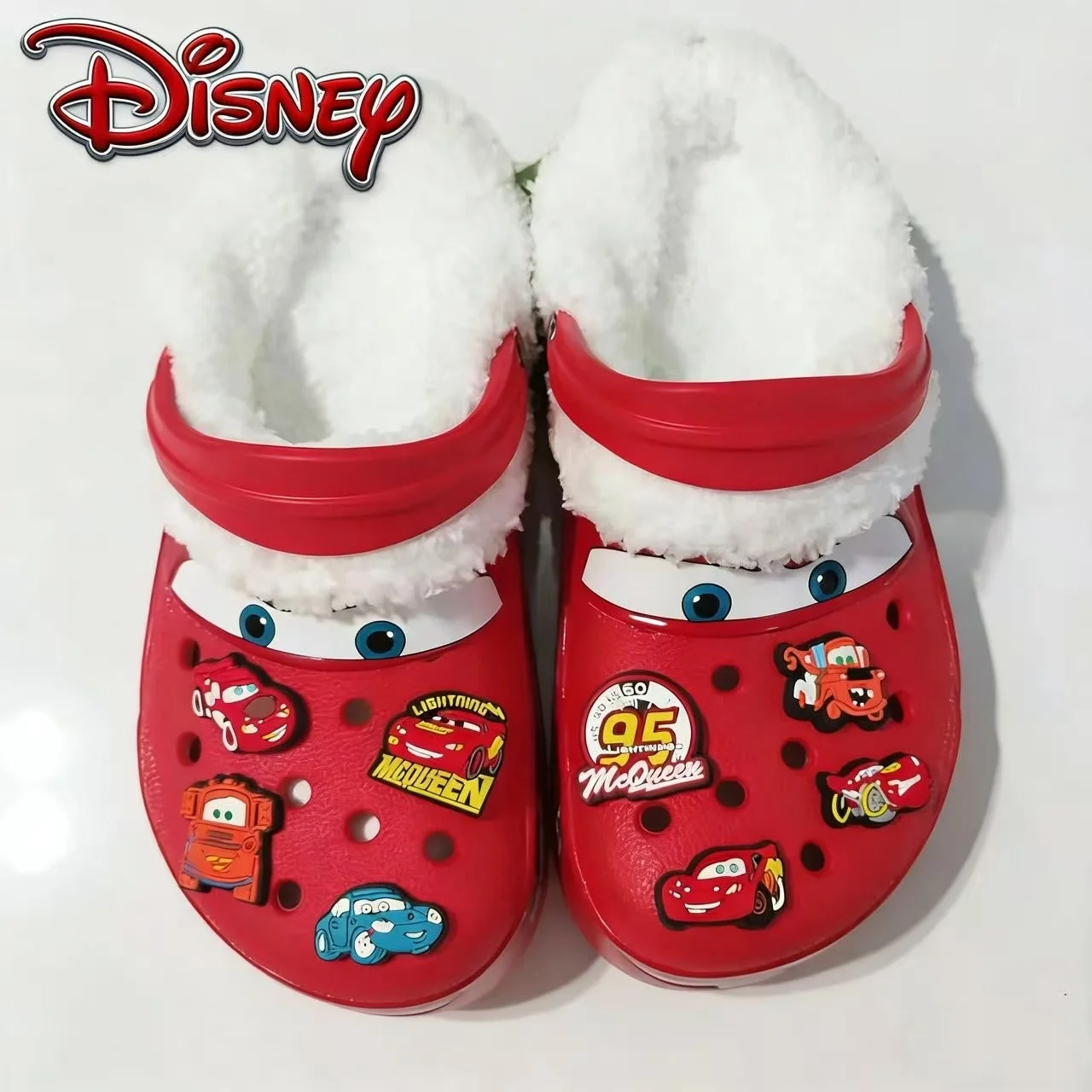

Mcqueens Pixar Cartoon Waterproof Add Plush Slippers Hole Sandals Outdoor Sand Sandals Casual Winter Adult With Shoel Flower