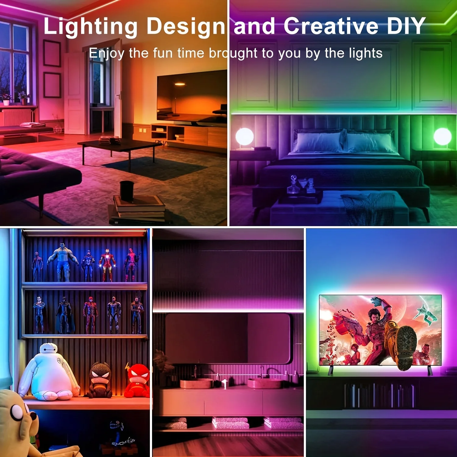 Bande lumineuse LED, 100 règles de synchronisation musicale, microphone intégré, contrôle du programme d'application LED avec télécommande, bande lumineuse RVB, bande lumineuse RVB de synchronisation adaptée au salon, chambre à coucher, cuisine, école, Noël, fête d'anniversaire