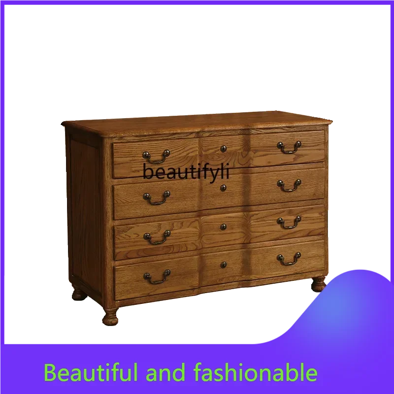 

xz1Solid wood four-draw chest retro, oak storage, living room and bedroom multi-functional storage side cabinet