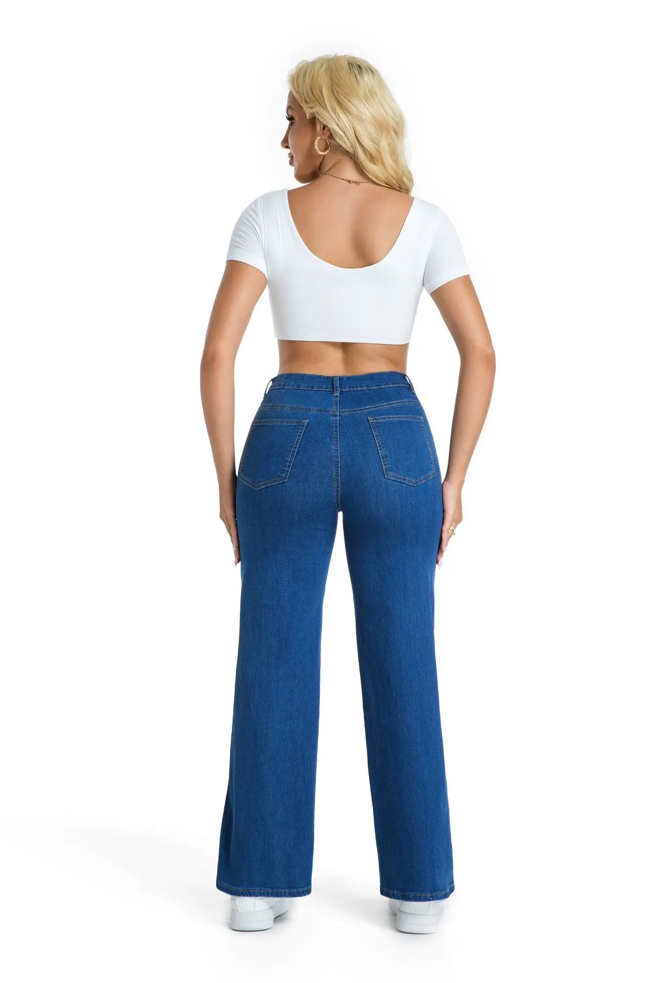 2025 nueva ropa de mujer europea y americana pantalones Cargo rectos sueltos Retro sólidos pantalones vaqueros de pierna ancha de cintura media