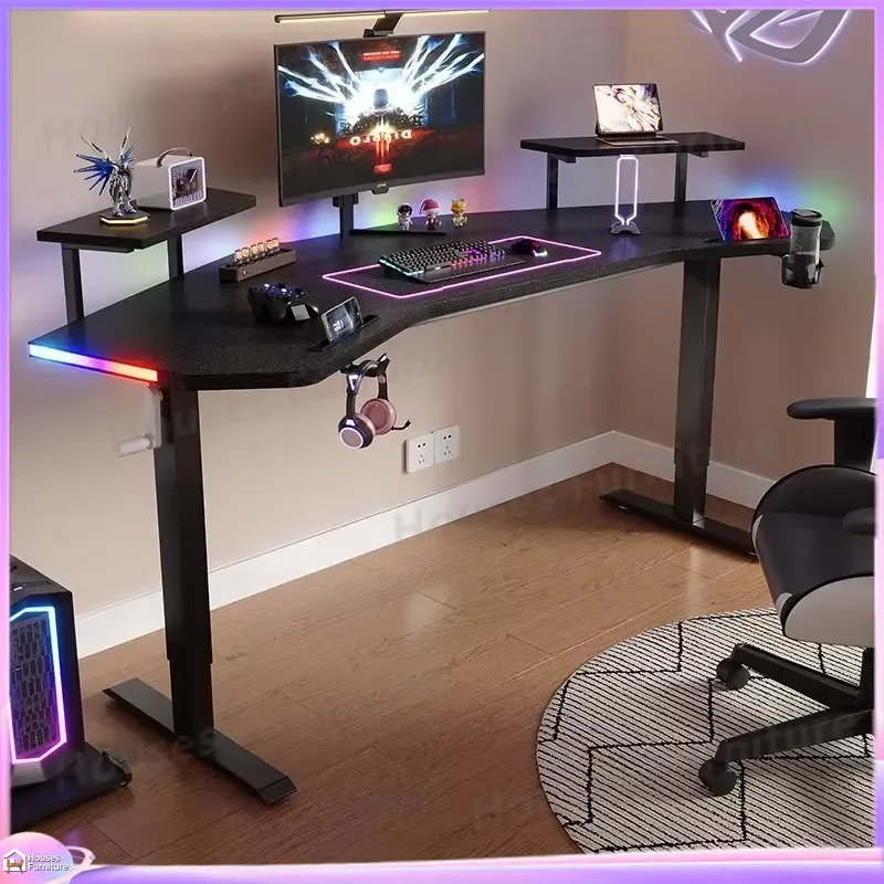 Adjustable Height Gaming Desk with Extra Wide Tabletop Ergonomic Computer Desk for PC Gaming Setup Home Office Workstation