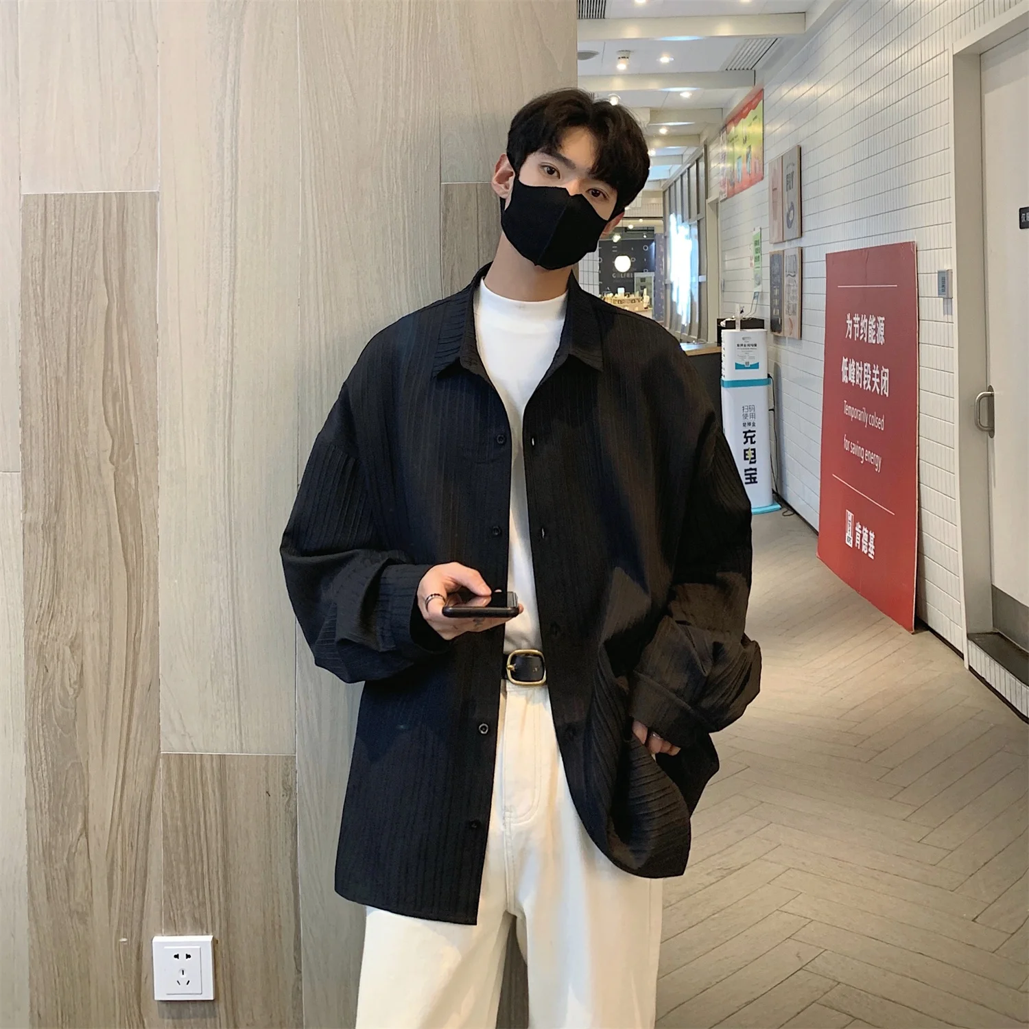 

Мужские рубашки повседневные свободные уличные однотонные весенние плиссированные модные молодежные подростковые американский стиль простые популярные Harajuku