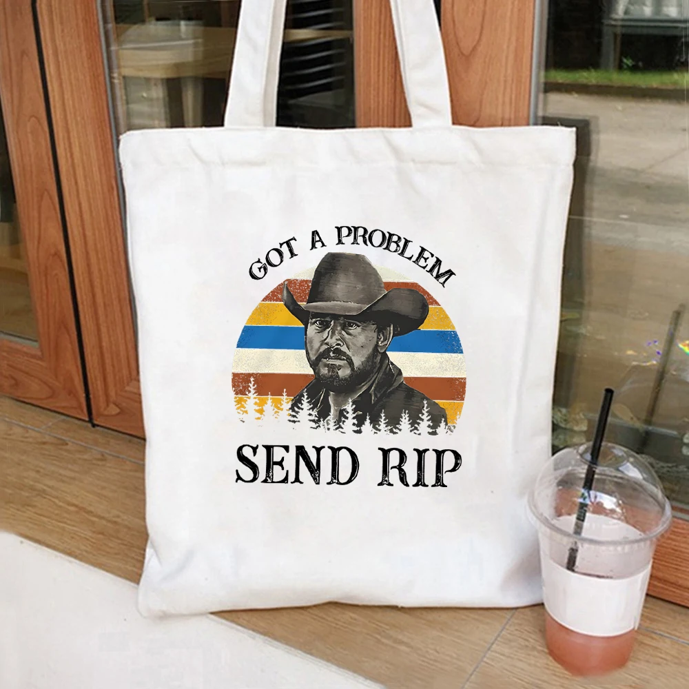 Encountering problems, send RIP tote bag, Yellowstone TV program canvas shoulder bag, women's fashionable versatile shopping bag