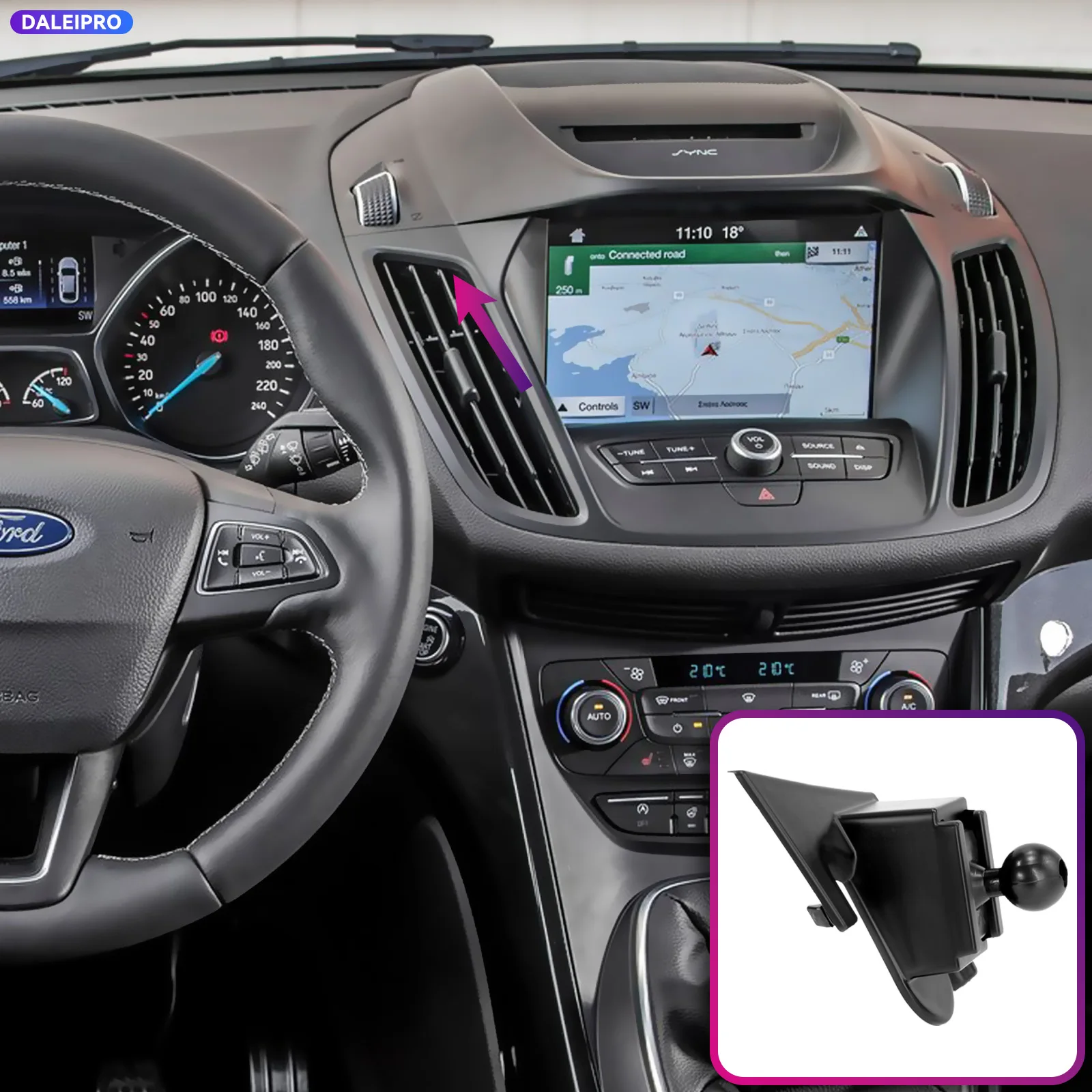Supporto per Telefono Specifico per Ford Kuga Escape 2012-2018 2019, Base per Montaggio Telefono Auto Intelligente con Ricarica 66W, Accessori