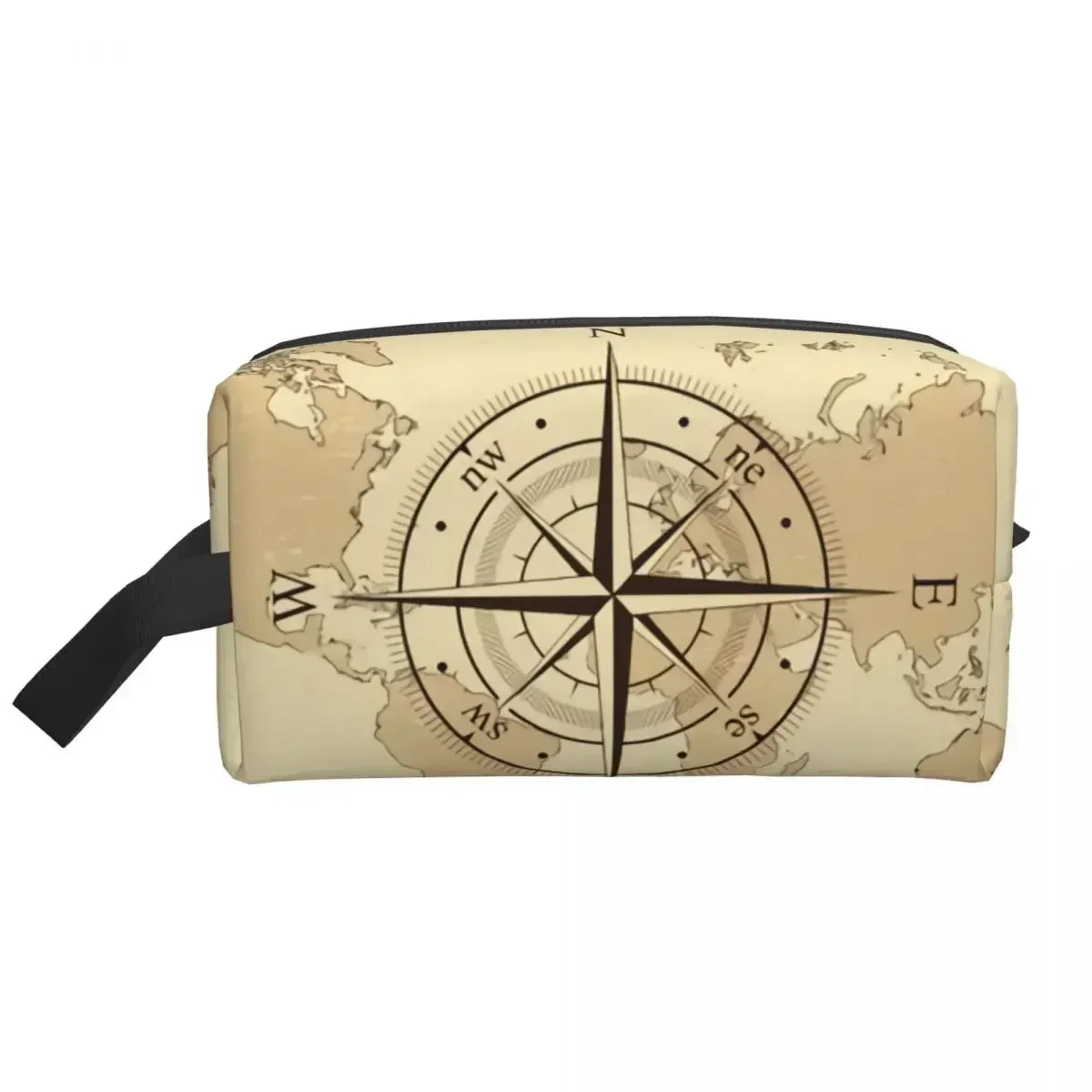 Custom Ancient Map Compass Toiletry Bag for Women Direction Cosmetic Makeup Organizer Ladies Beauty Storage Dopp Kit Case