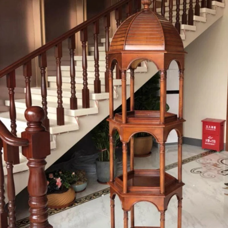 

Solid wood floor rack Creative storage rack Display stand European solid wood bookshelf Multi-layer antique rack Birdcage