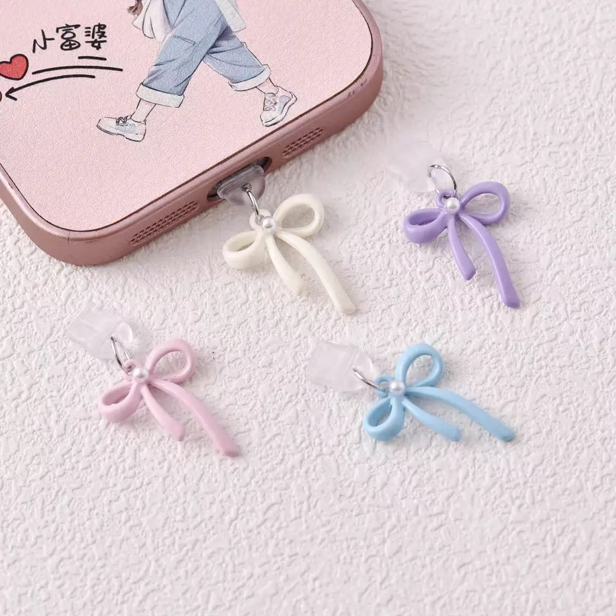 

Милый бантик для телефона, пылезащитная заглушка, аксессуары, украшение, подвесной кулон для IPhone, чехол типа C, порт для зарядки, телефонные гаджеты