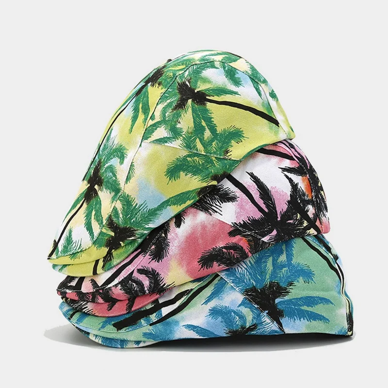 Men Women Palm Tree Print Flat Cap Summer Newsboy Beret Hat Casual Tropical Peaked Cap