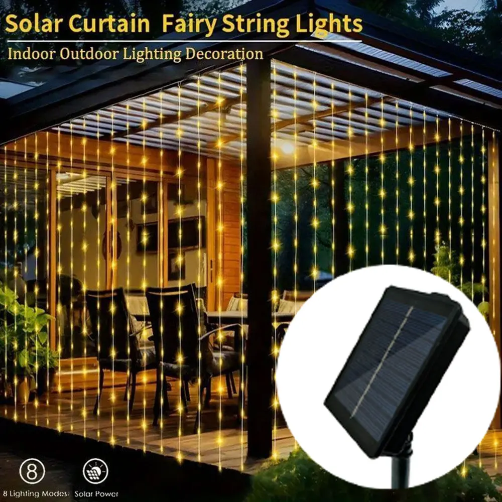 

Solar Powered ED Copper Wire Curtain String Lights Outdoor Window Lights for Christmas Xmas Party Wedding 3x1M/3x2M/3x3M