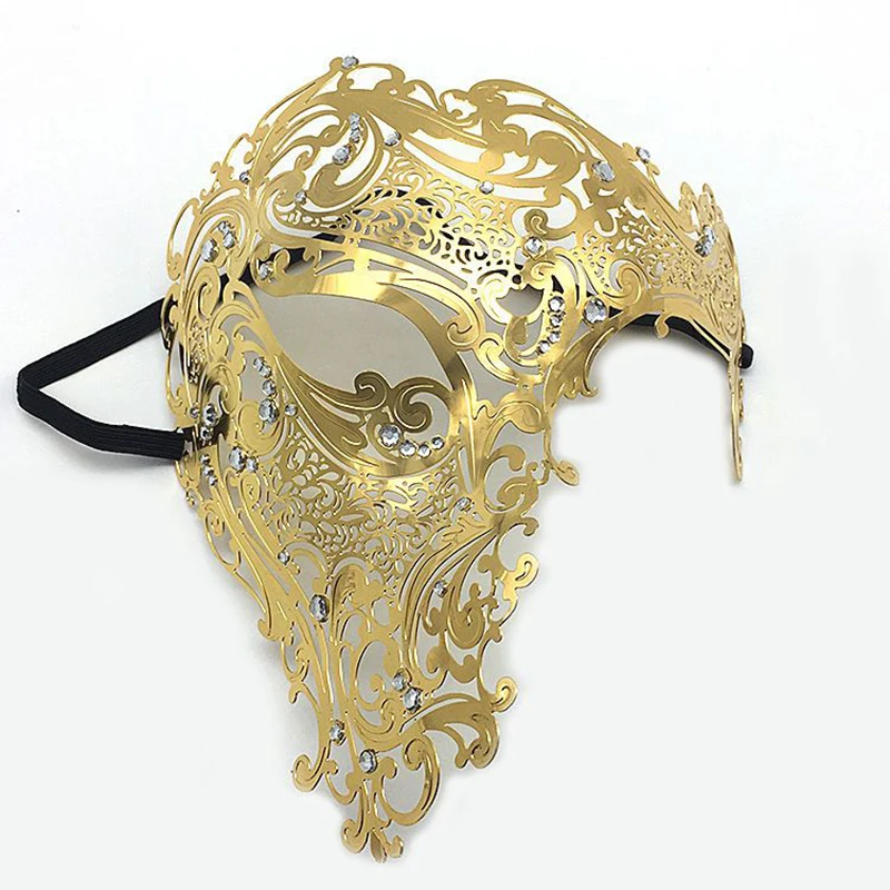Golden Metal Filigree Masquerade Mask Half Face Rhinestone Inlaid Venetian Mask for Halloween Party Cosplay Costume Accessory 4