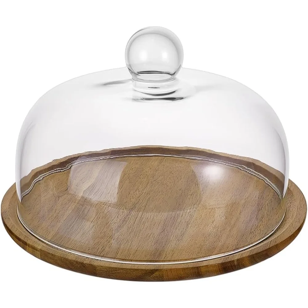 

Подставка со стеклянным куполом Стеклянный купол с основанием Поднос из дерева акации с крышкой для вечеринок Выпечка подарков 10×10×6,7 дюймов