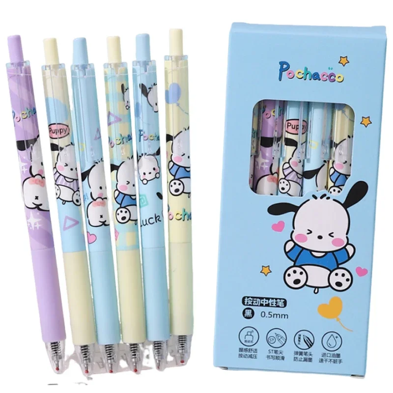 سانريو الصحافة هلام القلم 6/12 قطعة جديد Kawaii Pochacco الرياح التجفيف السريع طالب أسود 0.5 مللي متر هلام القلم طالب لوازم هدية عيد ميلاد