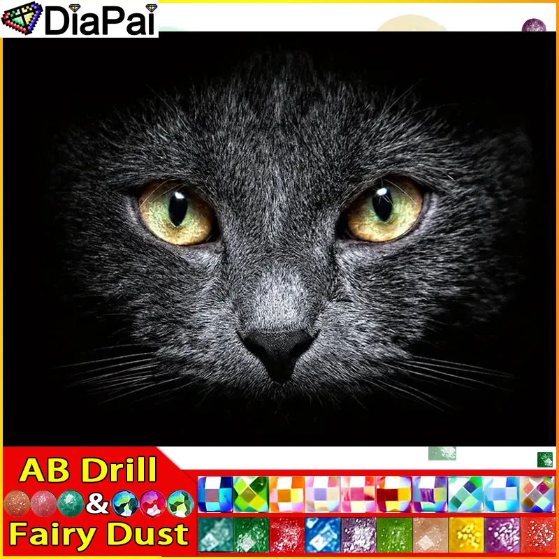 DIAPAI Fairy Dust AB Diamantgemälde „Tierkatze“ 5D DIY Diamantstickerei Vollquadrat/Rund Strass des Bildes