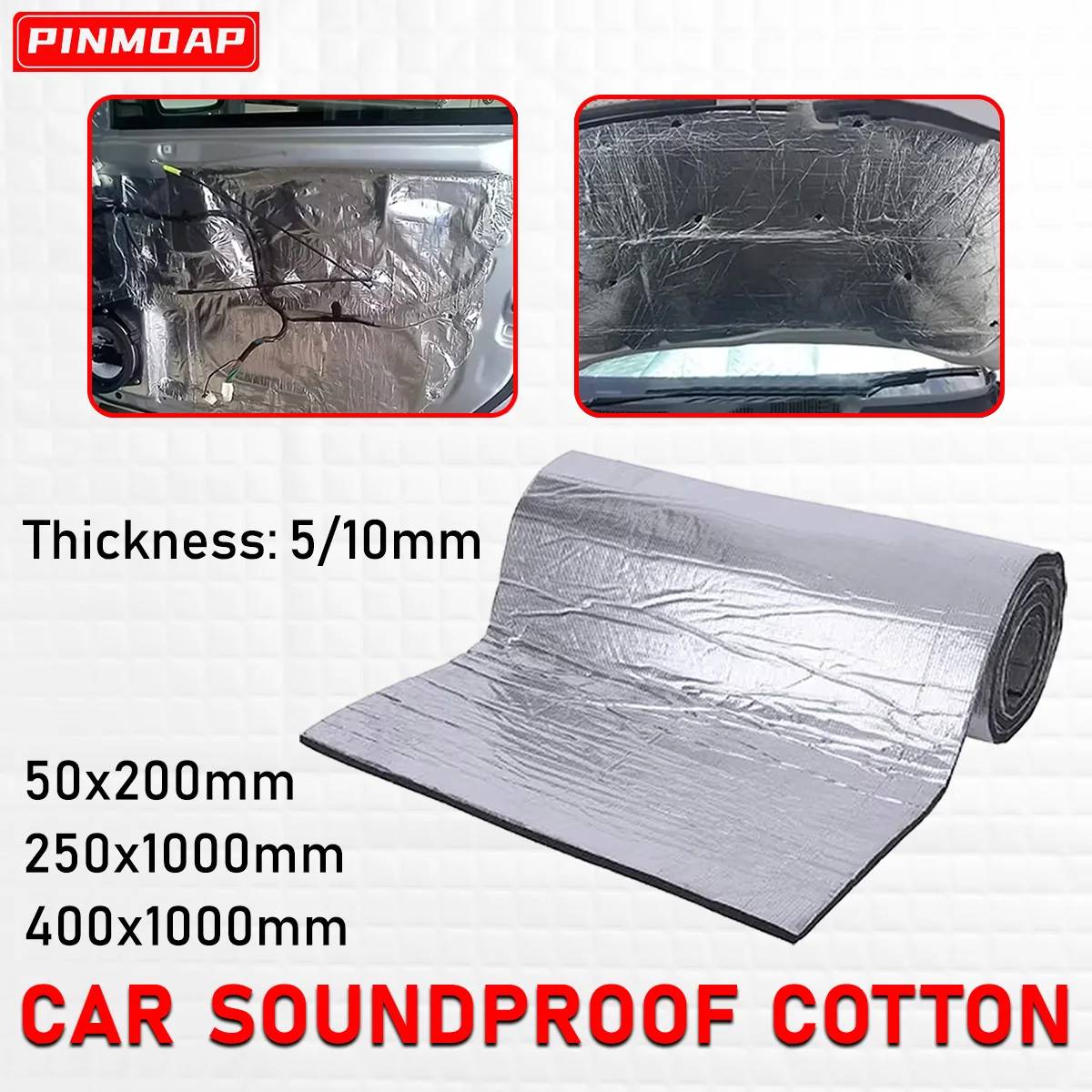 PINMOAP 10mm Automotive Soundproofing Cotton Aluminum Foil Material Thickened Foam Pad Strong Self-Adhesive Sound Insulation Pad