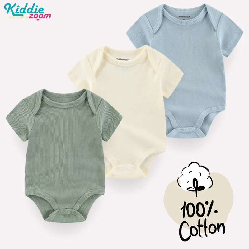 

100% Cotton Newborn Bodysuits 3 Pcs Baby Boy Girl Jumpsuits Short Sleeve Summer Breathable Infant Toddler Clothes Casual Costume