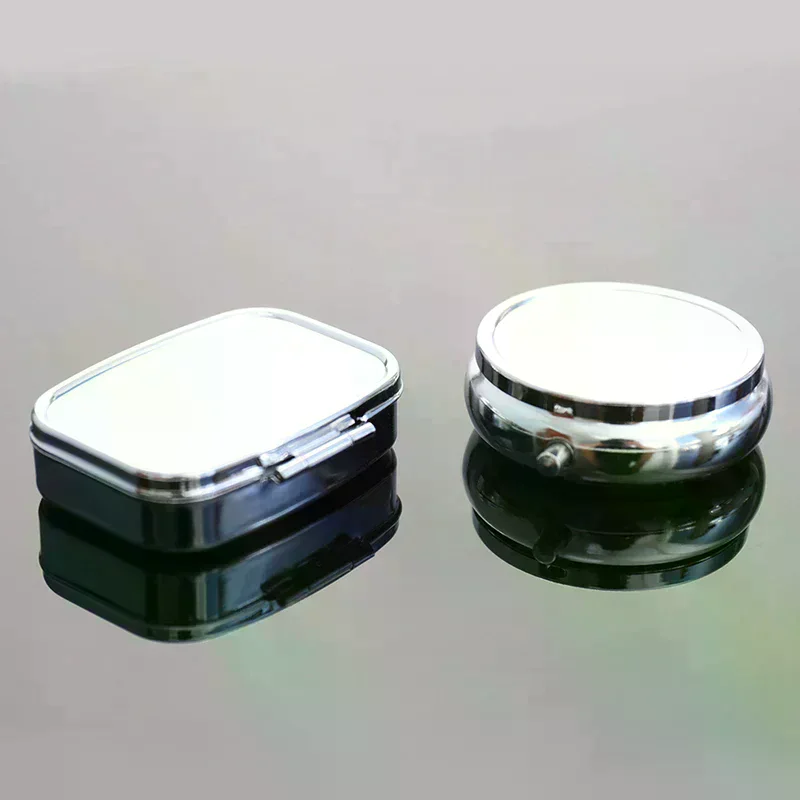/YOV/Metal Pill Organizer Portable Round Square Pill Box Pill Container Weekly Pill Splitter Box Waterproof