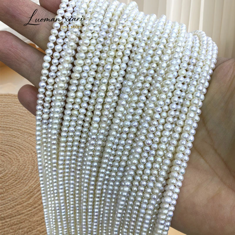 

Натуральные пресноводные жемчужины почти круглой формы 3-4 мм, белые бусины-разделители для изготовления ювелирных изделий, жемчужных ожерелий, браслетов, аксессуаров