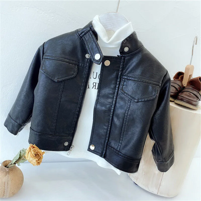 

Children leather jackets 1-6Y spring autumn handsome leather jackets boys and girls leather jackets washed leather jackets