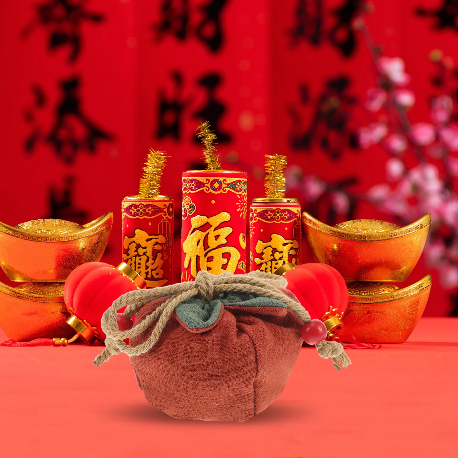 

Persimmon Chinese Sachet Pendant Blessing Bag Car Rear View Mirror Good Luck Charm Feng Shui Ornament Orange Decor