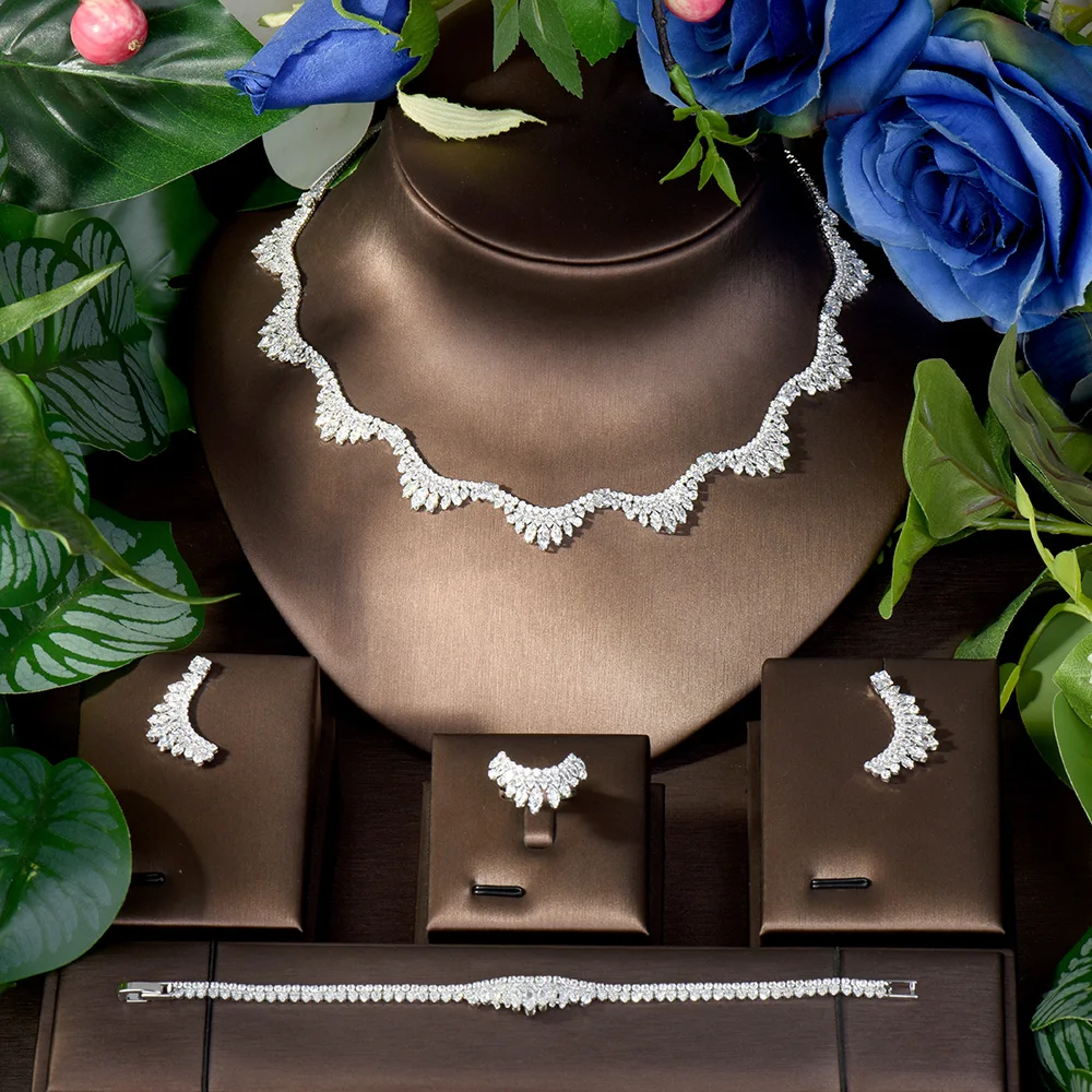 HIBRIDE AAA Hot Sale Deluxe Set Jewellery Bridal Wedding Necklace Earrings Cubic Zirconia Costume Accessories Ladies Dating S-74