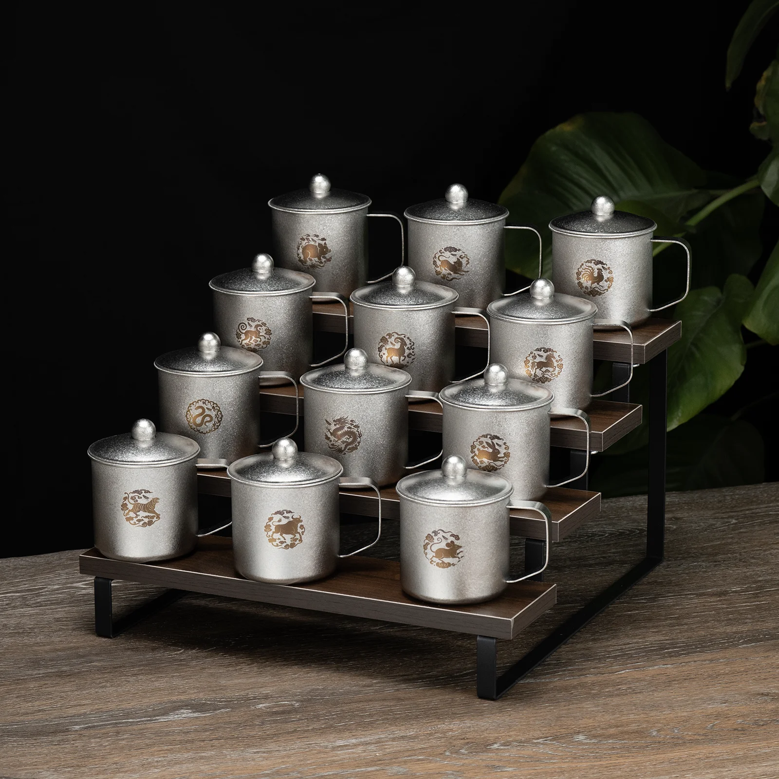 Titanium Mug with Lid Chinese Zodiac Dragon Portable Travel Camping Cup with Foldable Handle Christmas Birthday Creative Gift