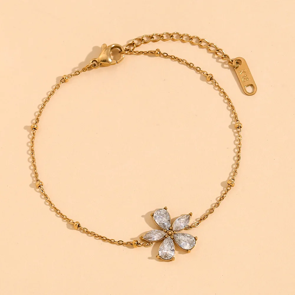 

Thinner Stainless Steel Zircon Flower Bracelet Bangle Water Resistant 18K PVD Plated Stylish Wrist Jewelry Bijoux