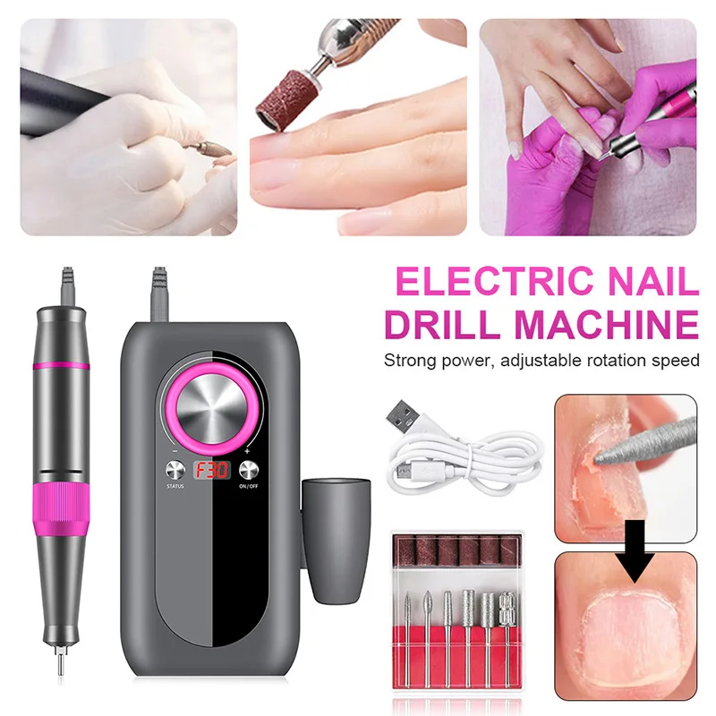 

Electric Nail Drill Machine Rechargeable Nail File Speed Adjustable Nail Drill Pen LCD Display Nail Equipment Art Manicure Tool