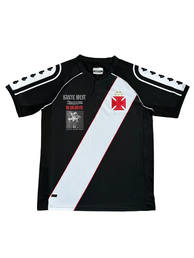 

Kanye West Blokecore Retro Fooall ort Sve Jersey Hip Hop Sle irt Collar Stand Fit Summer Youth Faion Casual Wear