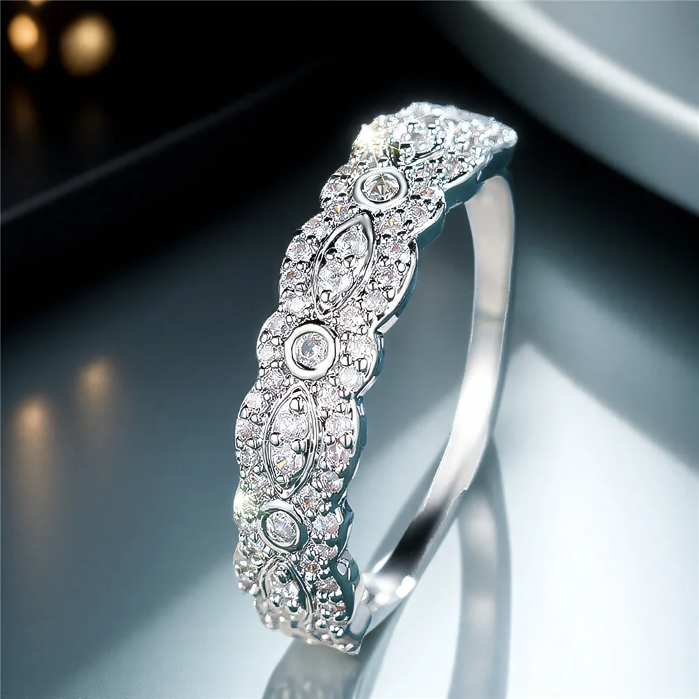 Cute Female Whute Zircon Stone Ring Silver Color Wedding Jewelry Promise Engagement Rings For Women