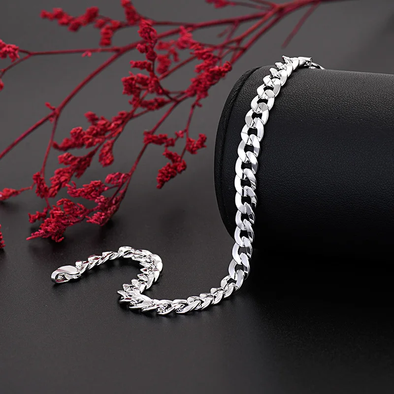 

New 925 Sterling Silver Charm 7mm Chain Bracelets For Women Noble Fashion Accessories Jewelry Wedding Party Holiday Gifts