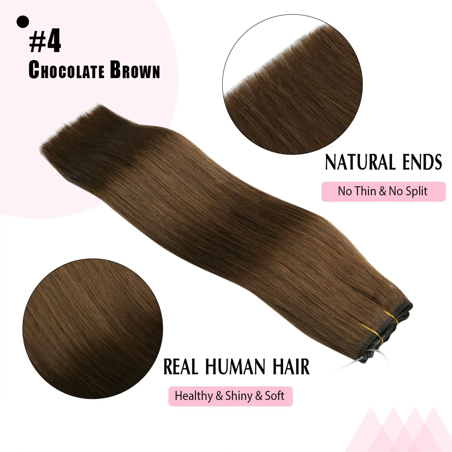 وصلات شعر هالة غير مرئية، شعر بشري حقيقي، سلك سمكة، شريط قابل للتعديل، مشبك سري للنساء، بني شوكولاتة #2