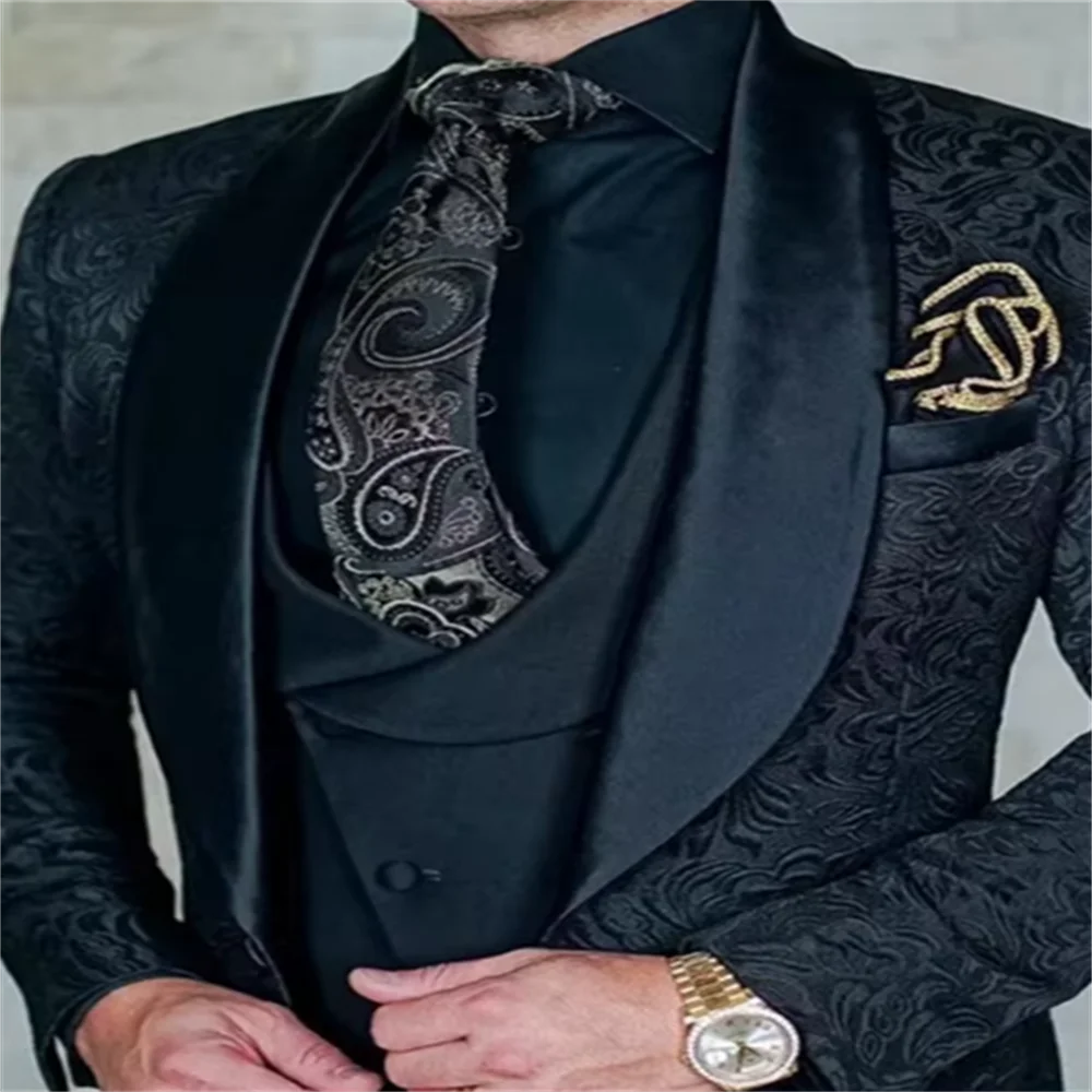 

Customized Jacquard Wedding Groom Tuxedo 3pcs Blazer Vest Pants Formal Party Special Occasion Men's Clothing Elegant Man Suit