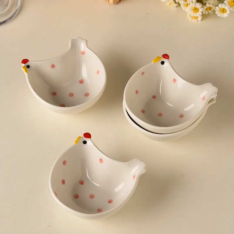 2pcs ceramic chicken seasoning dish, household storage box, mini bowl